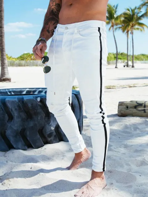 Streetwear Men Jeans Skinny Knee Hole 