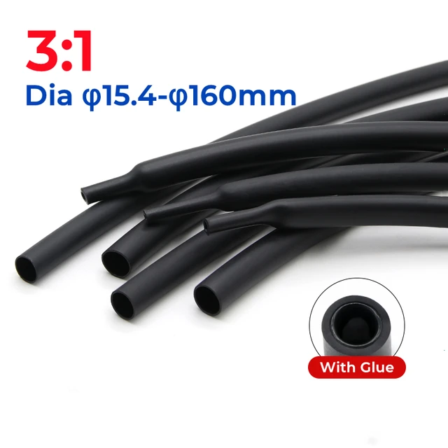 1.22 Meter Black 3:1 Heat Shrink Tube With Glue Dual Wall Tubing Diameter  15.4/19.1/25.4/30/39/50/65/75/85/95/115/140/160mm - AliExpress