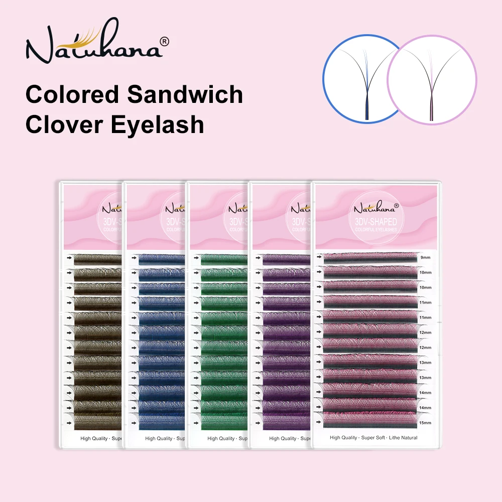 NATUHANA Farbige W-Form Wimpernverlängerung 3D Vorgefertigte Volumen-Fächerwimpern W-Style Wimpern Faux Mink Volumen-Wimpern Make-up-Tools
