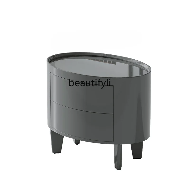 

Italian Minimalist round Bedside Table Advanced Bedroom Bedside Locker Storage Cabinet