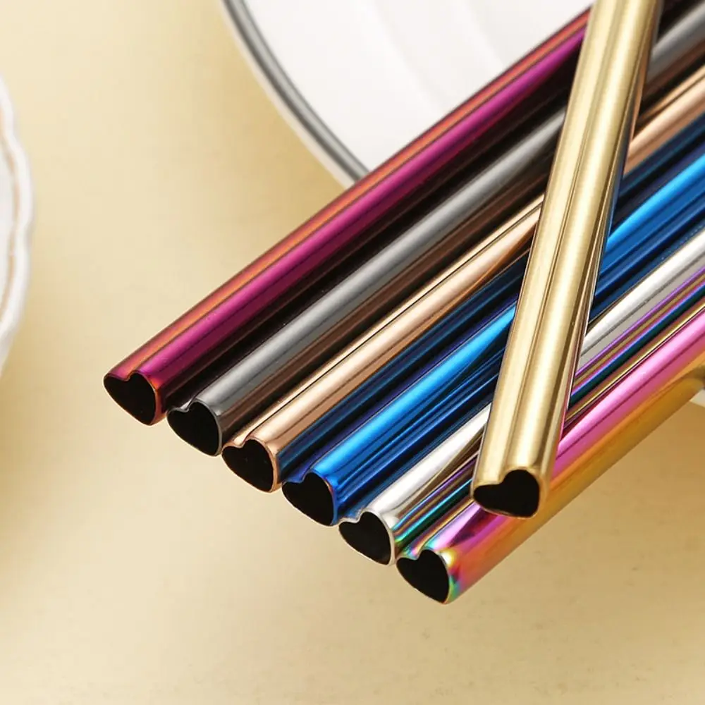 

Reusable Stainless Steel Heart-shaped Straw Polishing Rustproof Drinking Straw Smooth Surface Multicolor Milkshake Straw