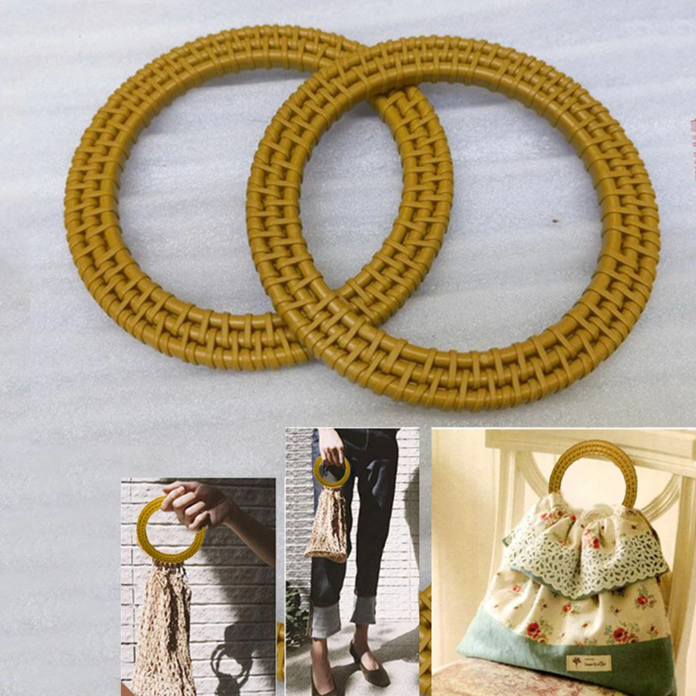 

Retro Round Shape Imitation Vine Rattan Bag Handles For DIY Making Replacement Handbag Shoulder Tote Realistic Rattan Accessory