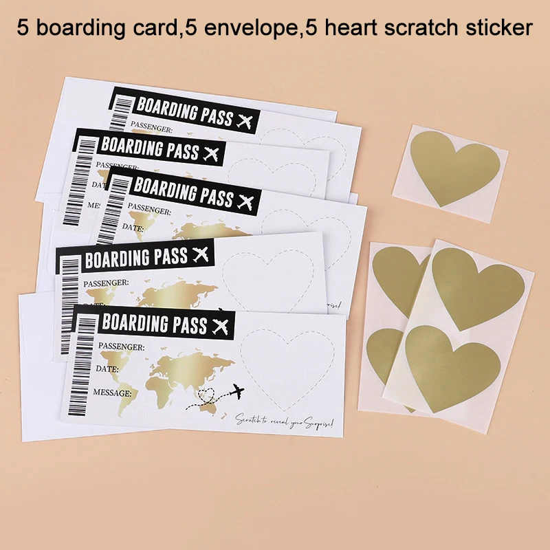 1Set Boarding Pass Scratch Off Game Card with Envelope Travel Ticket Surprise Gift for Wedding Birthday Party Christmas Holiday