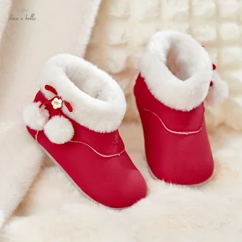 Dave Bella Baby Short Boots Winter Fashion Red Toddler Thicken Plush Non-Slip Shoes Antibacterial Girls Boot Outerwear DB4254359