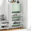 Green Shoe Cabinet with 3 Flip-Drawers，Freestanding Shoe Rack，Storage，Shoe Organiazer for Entrance Hall 1