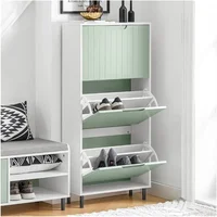 Green Shoe Cabinet with 3 Flip-Drawers，Freestanding Shoe Rack，Storage，Shoe Organiazer for Entrance Hall 1