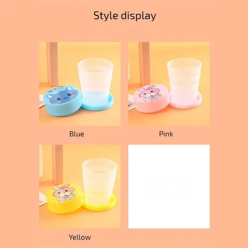 100ML Folding Cup With Lid Portable Reusable Plastic Water Cup Cartoon Collapsible Mouthwash Travel Outdoor Drinking