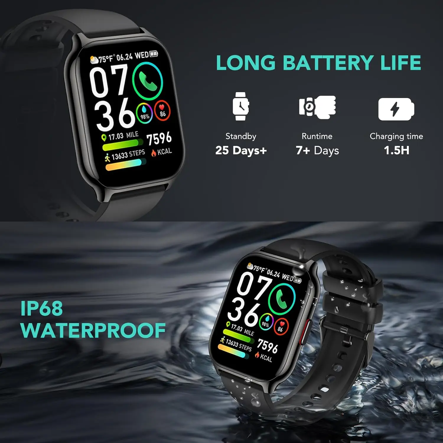 Smart Watch SKG V7 -2 123+ Sports Fitness Tracker with Game/Calculator/Weather IP68 Waterproof Sleep Monitor