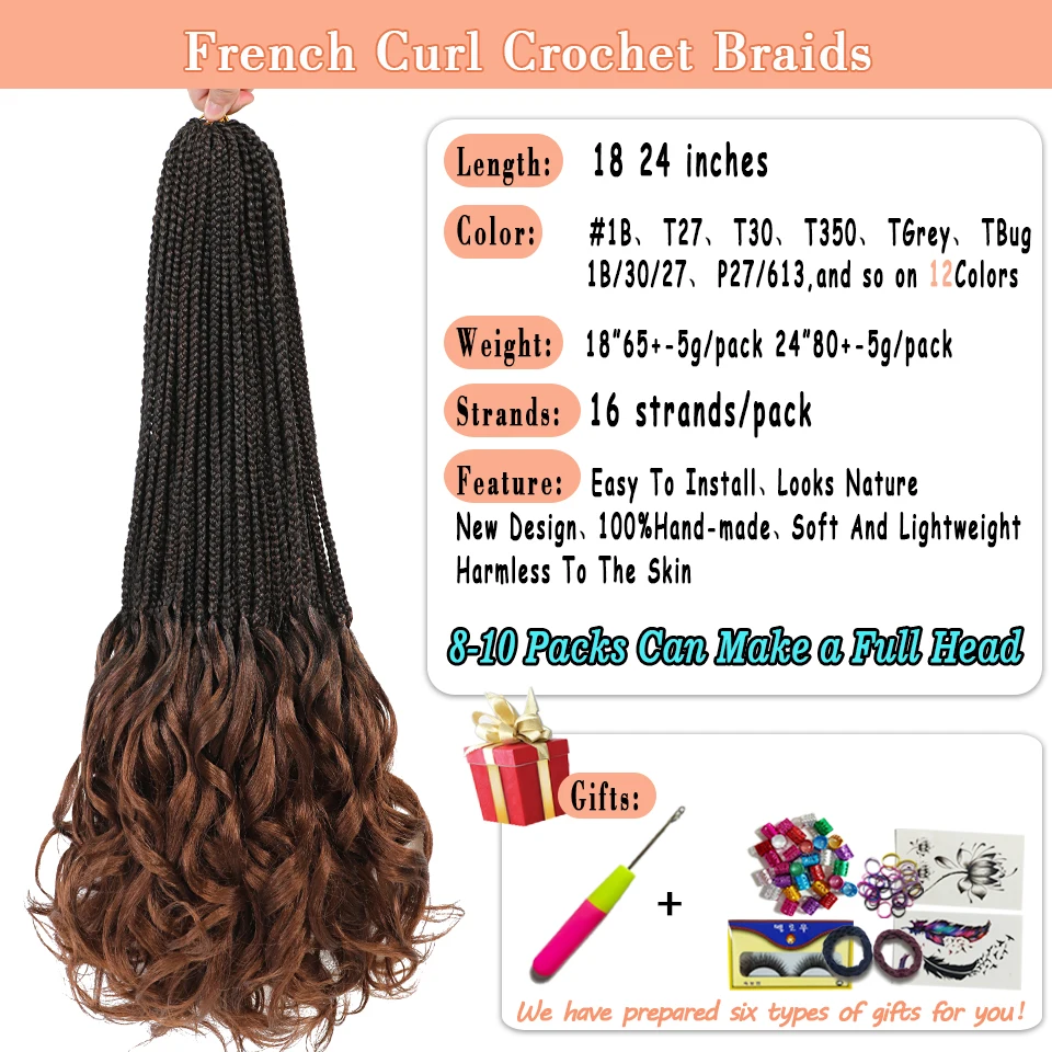 French Curls Crochet Hair Braids 18 24 Inch Synthetic Goddess Crochet Box Braids With Curly Pre Looped French Curl Braiding Hair