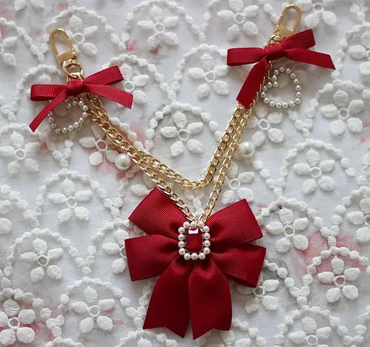 Japanese Style Liz Bow Ribbon Pearl Shiny Bag Charms Cute Girl Super Fairy Handbag Pendant Rhinestone Bag Accessories