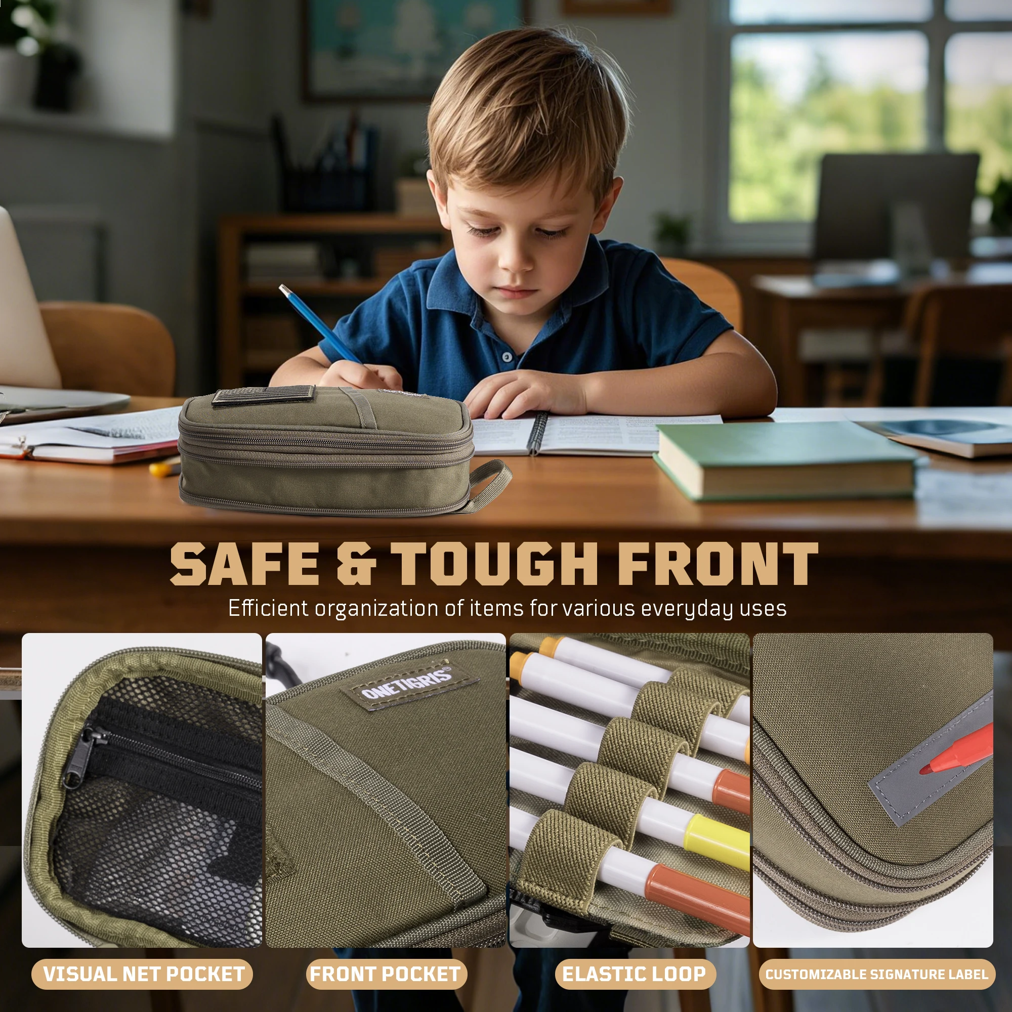 ONETIGRIS 필통 - 연필 주머니 학교 사무용품 문구류, 지퍼 멀티 슬롯 대용량 연필 가방 정리함