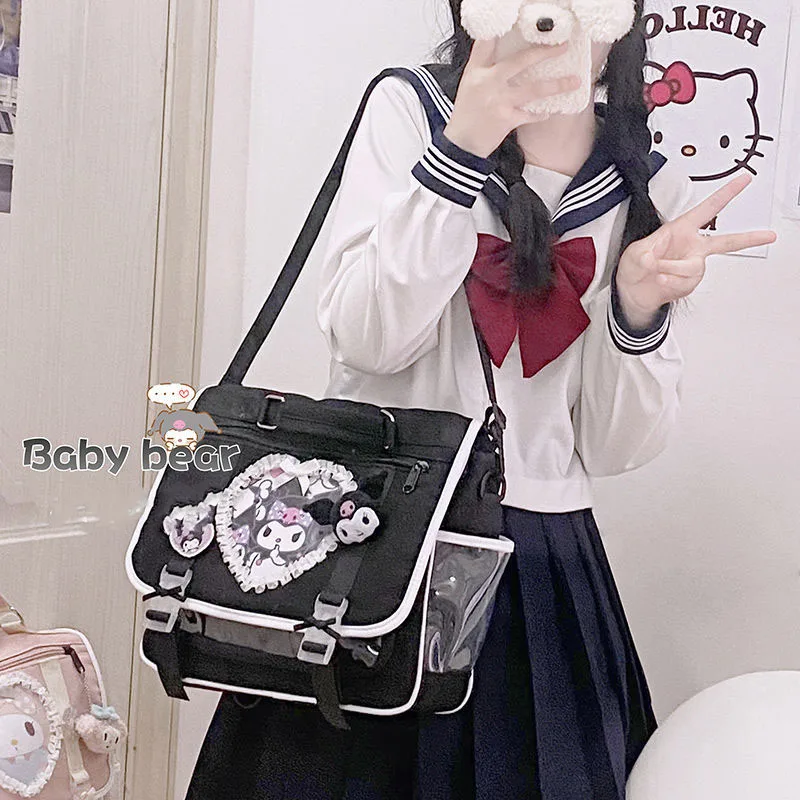 

Kawaii Kuromi сумка через плечо аниме Sanrios Маленький Дьявол мультфильм рюкзак женская сумка Jk сумка-мессенджер для девочек подарок на день рождения