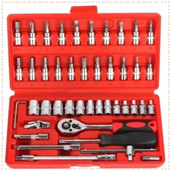 46pcs 1/4 Inch Drive Socket Ratchet Wrench Set, Mechanic Tools Kit Socket With Storage Case And Extension Bar For Auto Repairing