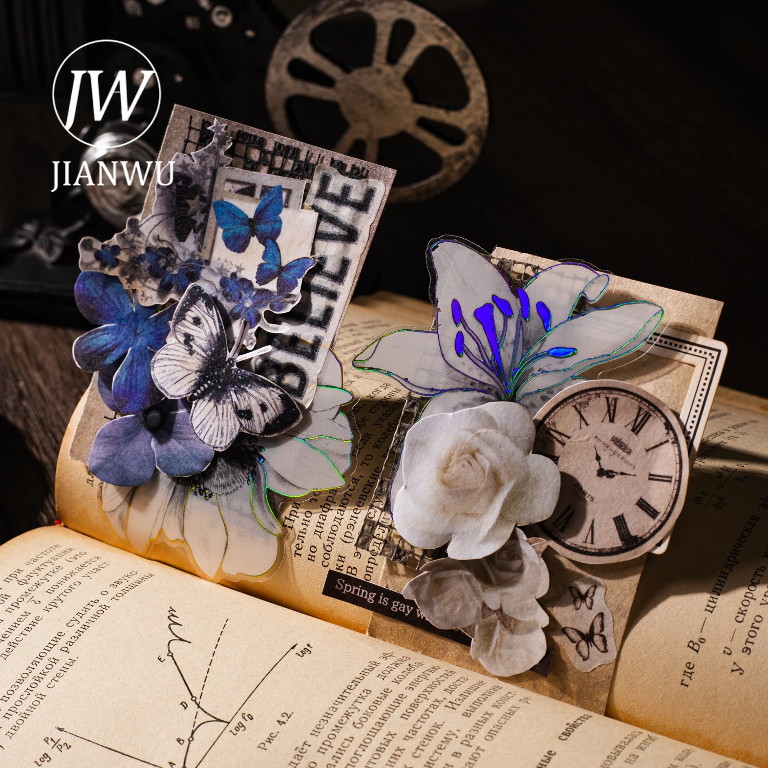 JIANWU 저널 올드 아이템 시리즈 빈티지 콜라주 장식 재료 팩, 창의적인 DIY 저널 스크랩북 문구, 60 매