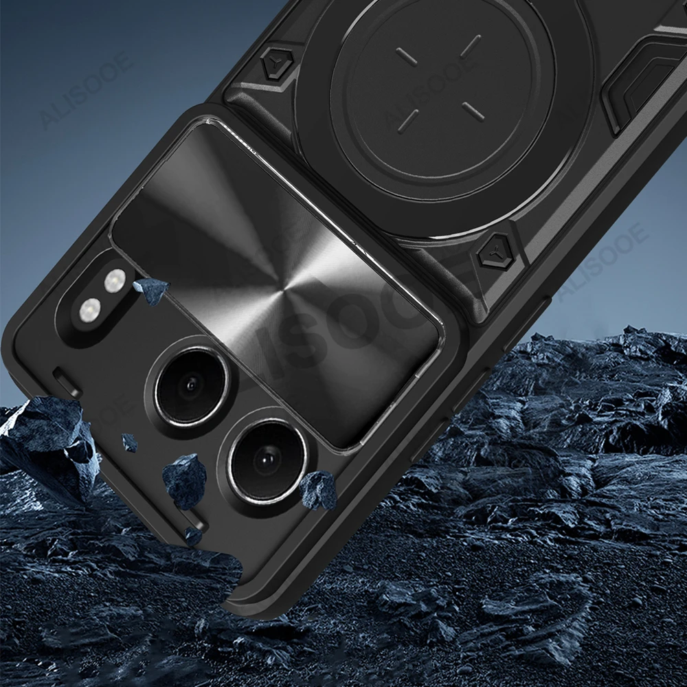 Slide Camera Stand Phone Case with Magnetic Ring Holder - Shockproof Protective Cover