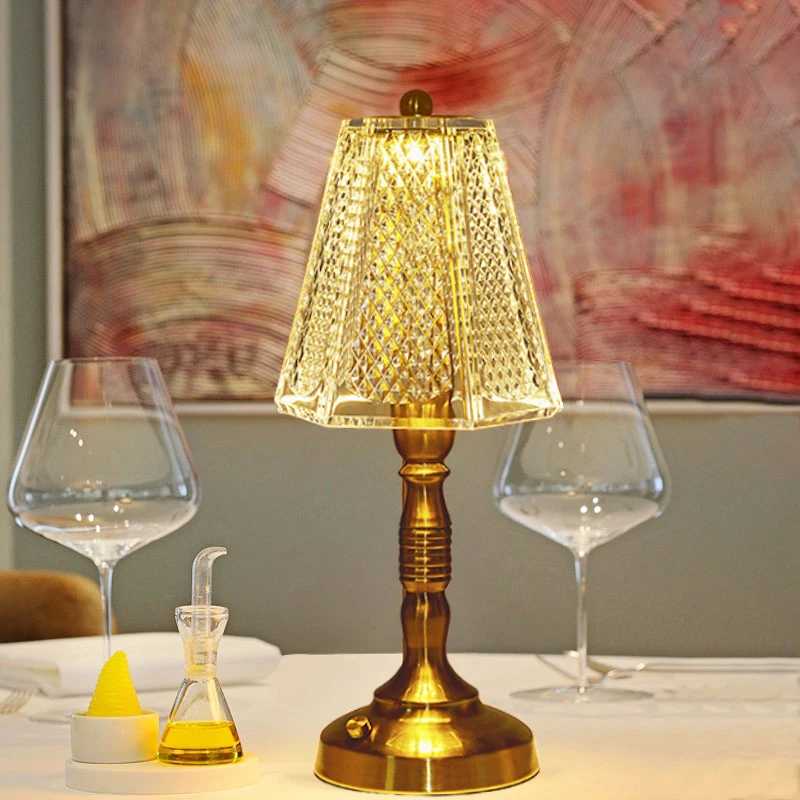 Lampe de table en cristal à gradation tactile, lampe de table de bar, lampe  de lecture, lampe de chevet sans fil, protection des yeux, café, décor de  restaurant