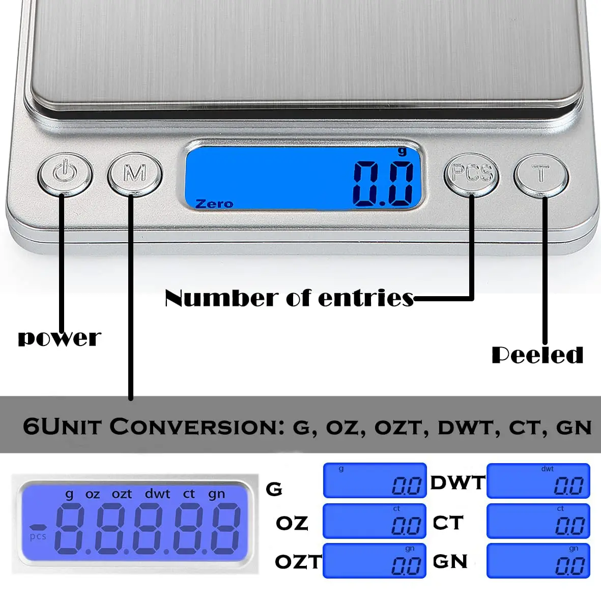 Food Scale, 0.001oz/0.01g Precise Digital Kitchen Scale Gram Scales Weight Food Coffee Scale Digital Scales for Cooking Baking Stainless Steel Back