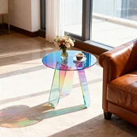 Table d'appoint ronde irisée, petit espace, Table d'appoint en acrylique, meubles pour la maison, le salon, le café 3