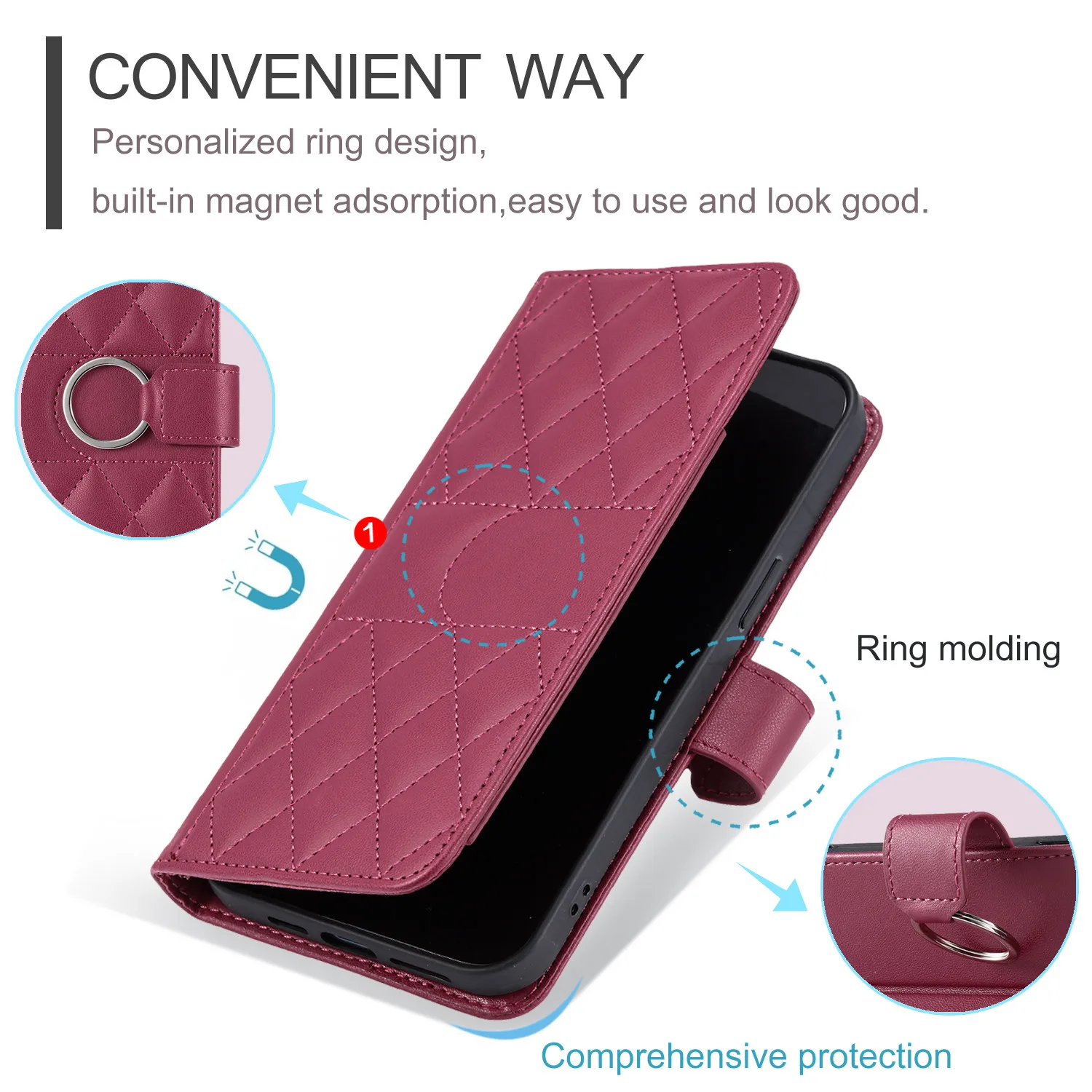 Elegant Leather Wallet Case with Flip Cover and Phone Holder
