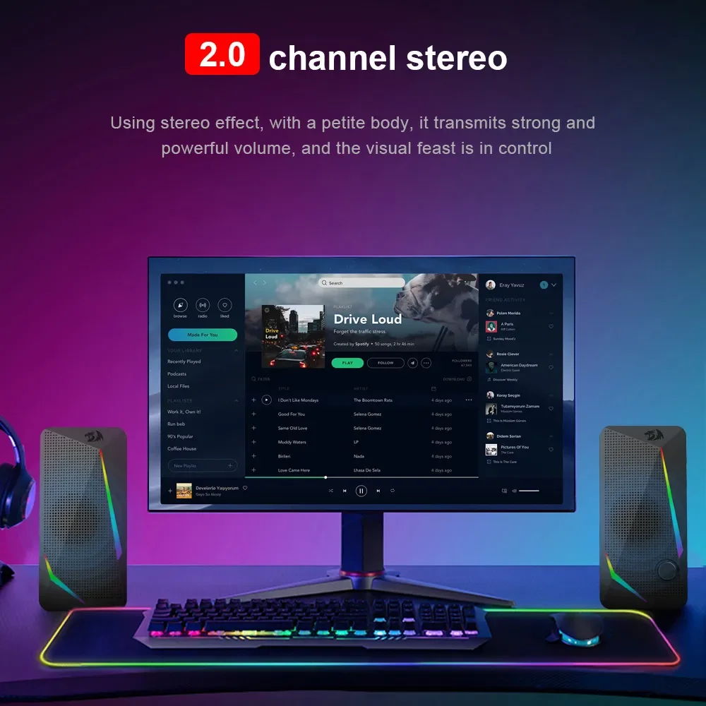 AliExpress Collection REDRAGON Waltz GS510 Aux 2.0 스테레오 서라운드 음악 RGB 게임용 스피커, 컴퓨터 데스크탑 PC 라우드스피커용 사운드바, 3.5mm