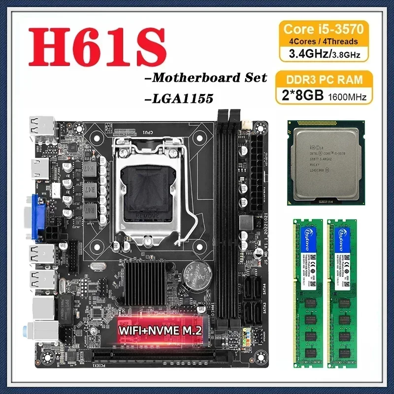 Kit de Placa Mãe H61s com Processador i5 3570 Lga1155 2x8gb 16gb Ddr3 Memória Ram do pc Itx Desktop Mainboard Nvme M.2