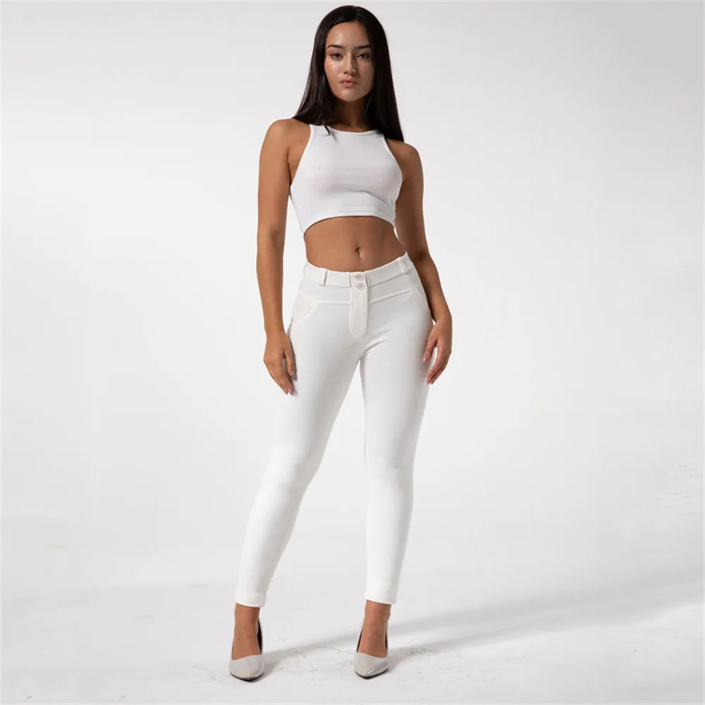 black ripped jeans Women Elastic Middle Waist White Knitted Leggings Fashion Sport Swear Female Commuting Pencil Pants Button Zippers New Bottoms baggy jeans