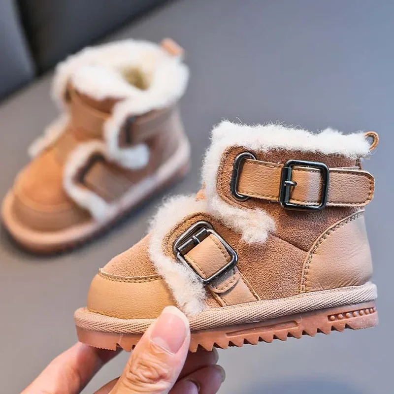 2024 Winter Children  Genuine Leather Snow Boots Infant toddler Baby Girl Shoes Warm Toddler Sneakers Fashion Kids Boys Boots