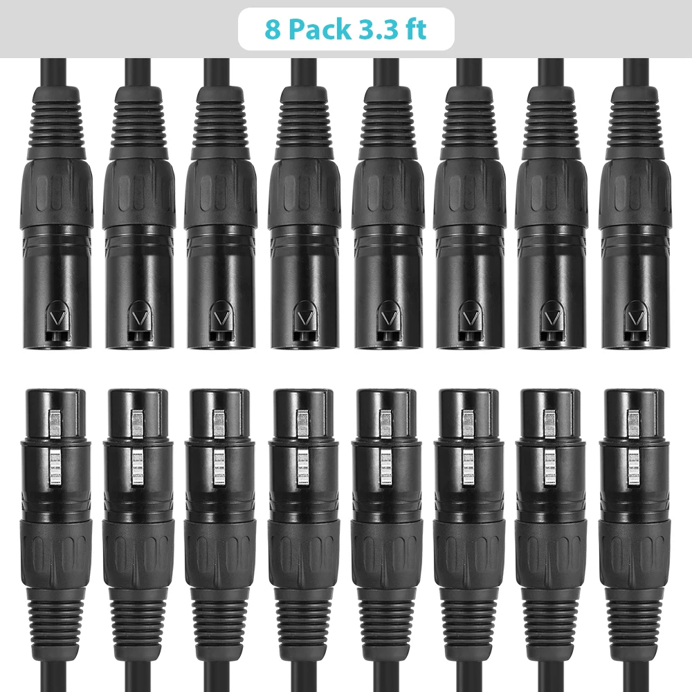 

8PCS 1M/3.3ft XLR Cable DMX Stage Light Cable 3-Pin XLR Male to Female Plug Black PVC Jack for Moving Head Light Spotlight