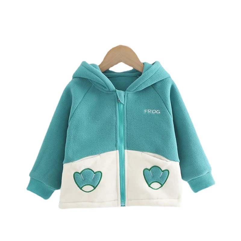 

Baby Boys Girls Hooded Fleece Wool Coat Autumn Cartoon Solid Color Bear Ears Kids Outwear Jacket Winter Velvet Children Coats