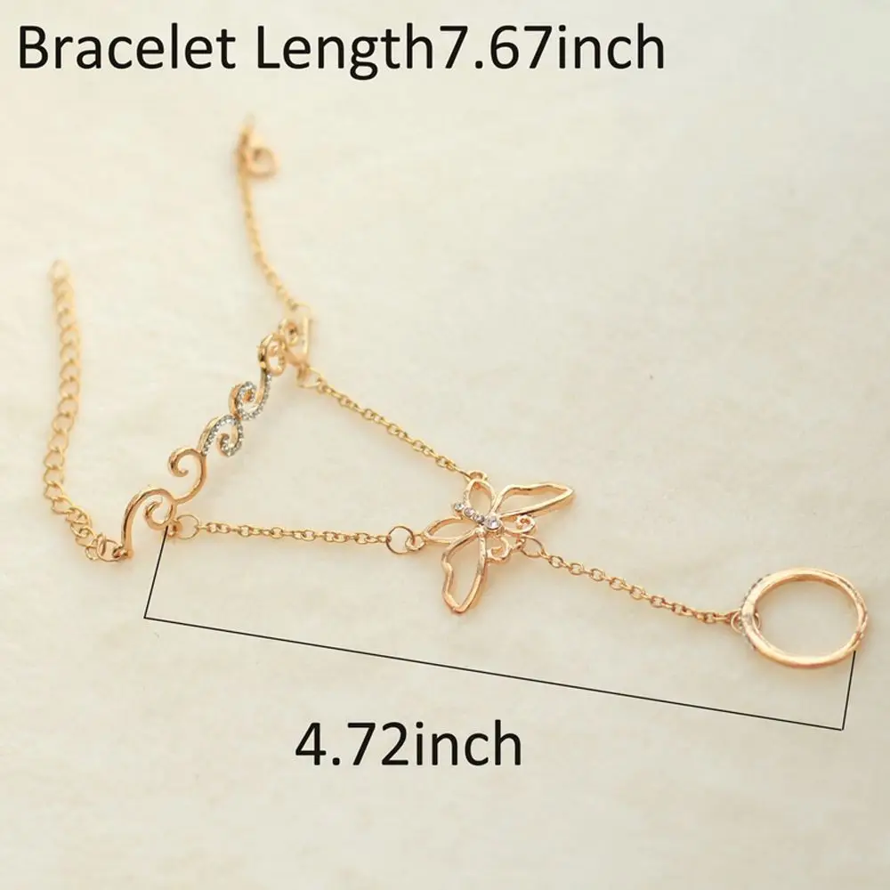 

Charm Crystal Fashion Gold Silver Butterfly Design Slave Chain Link Finger Ring Wrist Hand Harness Bracelet