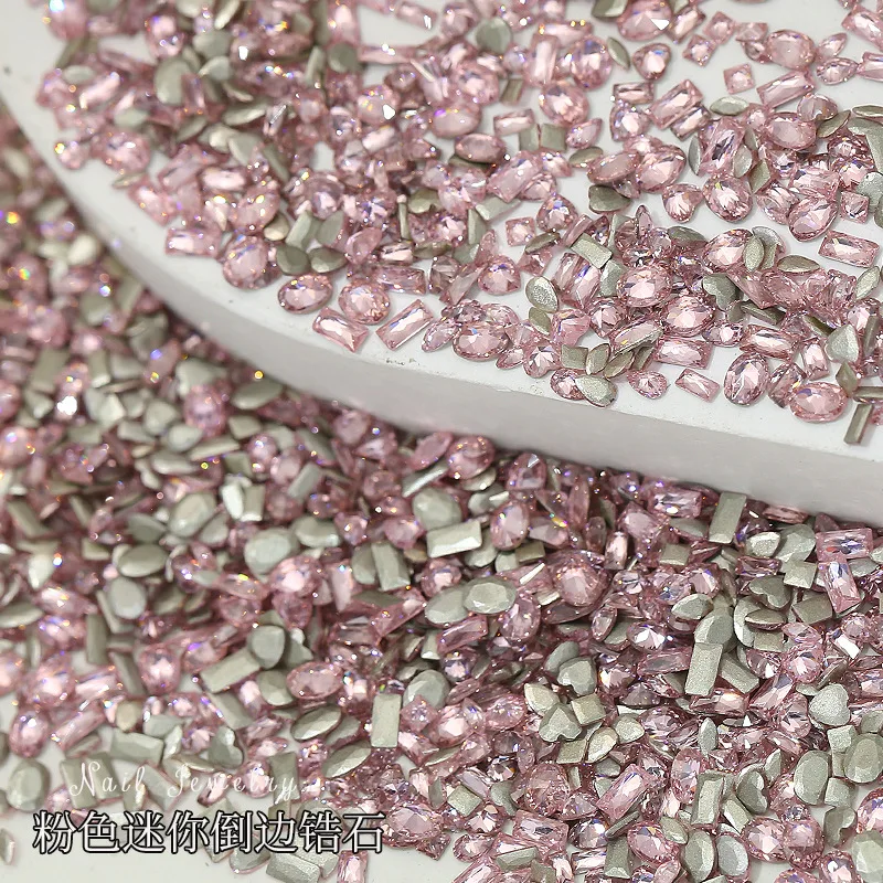 50PCS Sparkle Pink 5A Zircon Chamfered Mini Crystal Diamonds Square Rect Oval Nail Art Rhinestones Decorations Manicure Charms 2