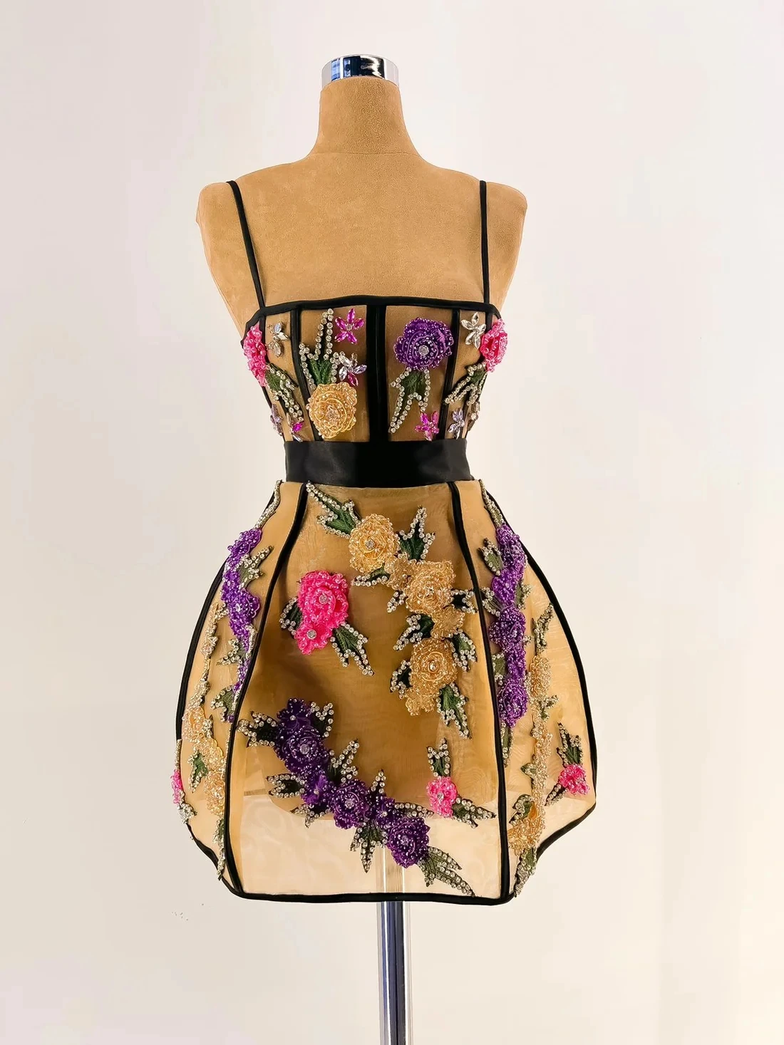 See Through Cocktail Dresses A-line Spaghetti Straps Short Mini Tulle Beaded Homecoming Dresses Haute Couture Customized