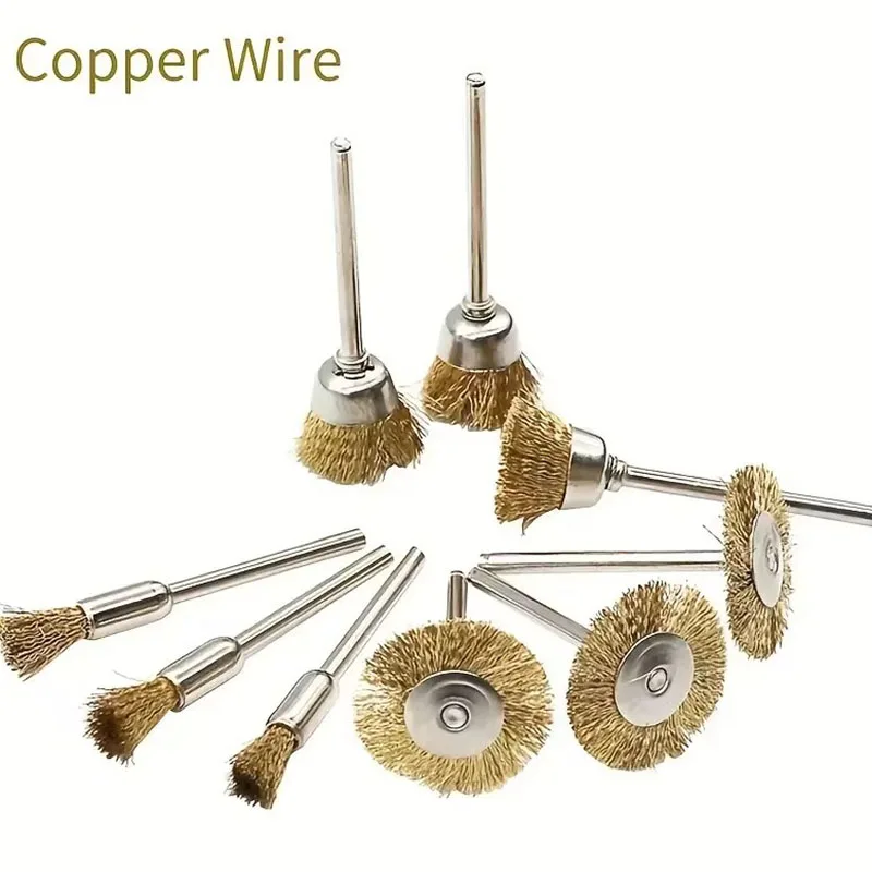 9pcs Steel Wire Brass Brush Rotary Tool Electric Dremel Drill Bit Polishing Grinding Wheel T-shaped Brush Accessories Image 3