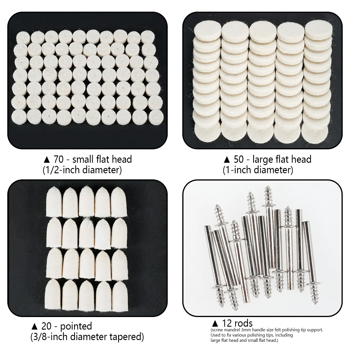 Grinding Polishing Buffing Round Wheel Pad Wool Felt with 1/8" Shank Connecting Rod Rotary Tool Accessory for Wood Metal Jewelry
