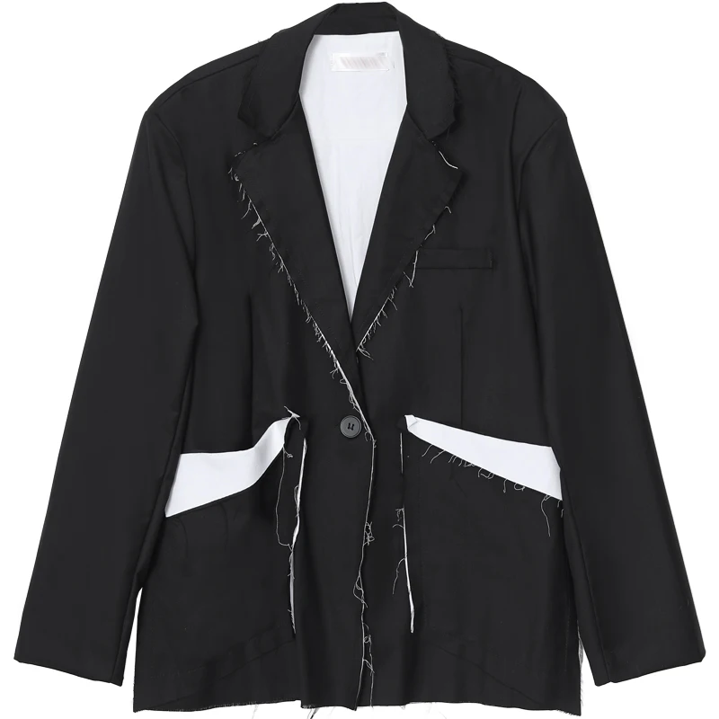 The spring of 2023 the new suit men's original popular logo coat flash design  wind stitching loose suit black and white 3