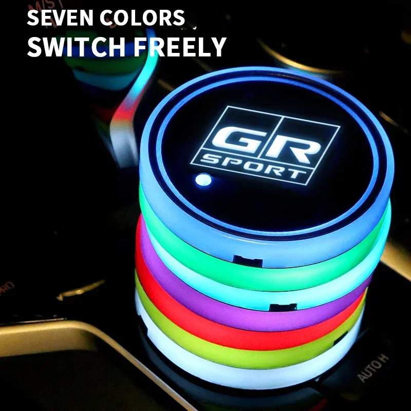 Luminous Led Light Cup Coaster Mat For Toyota GR Sport Gazoo Racing Supra Yaris 86 Corolla RAV4 Avensis Prado Prius Accessories