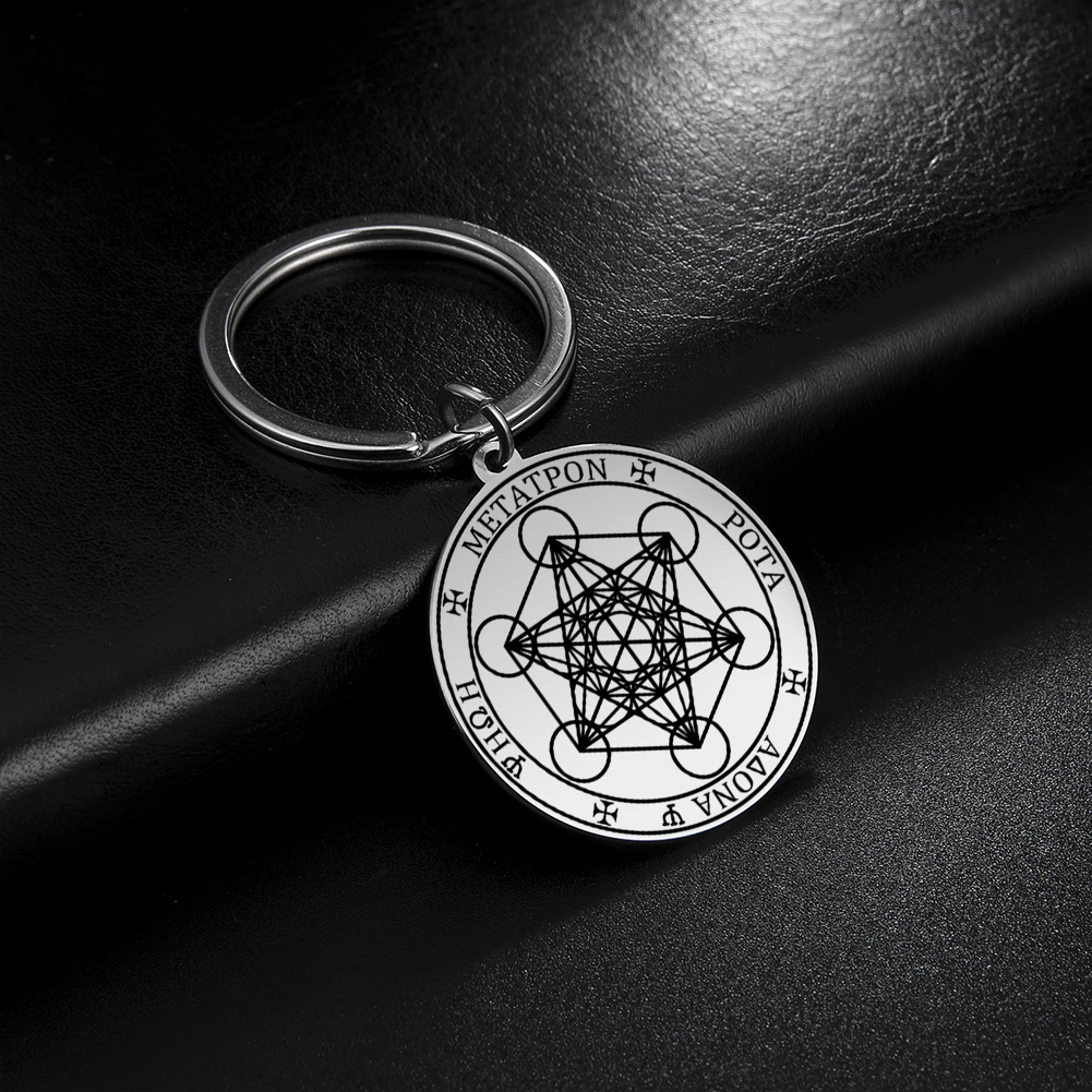 Dawapara Erzengel Siegel Talisman Schlüsselanhänger Metatron Hexerei Dreifachmond Pentagramm Anhänger Edelstahl Schmuck – Detail 4