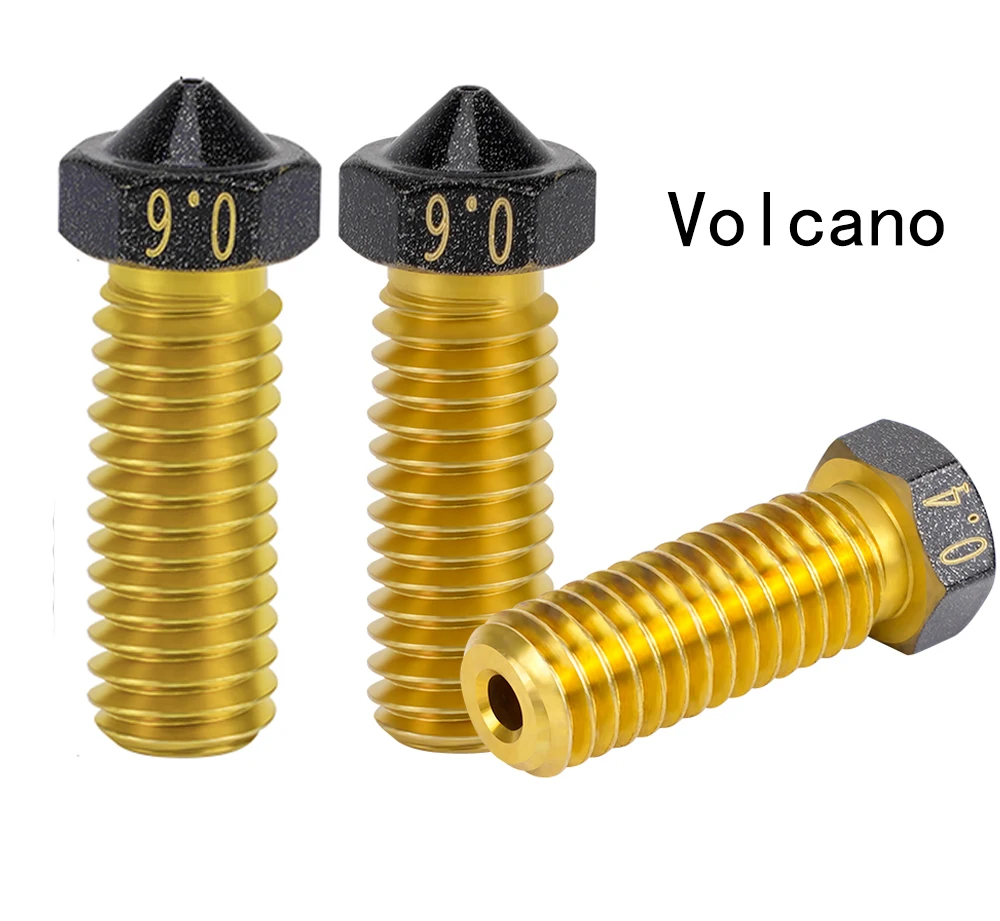 5pcs Volcano 3D printer nozzle Brass PTFE coating Nozzle Lengthen extruder nozzle 0.2/0.3/0.4/0.6/0.8/1.0/1.2mm For 1.75 3mm