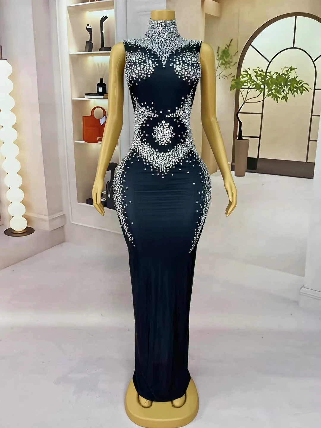 Tight Fitting Sparkly Balck Long Dress Women Sexy Spandex Evening Gown  Birthday Celebrate Party Crystals Elegant Outfit Yixiang - AliExpress  200000345