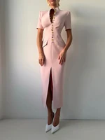 Robe longue élégante pour femme, col en V, manches courtes, boutonnage simple, couleur unie, nouvelle collection été 2026, sexy et chic 4