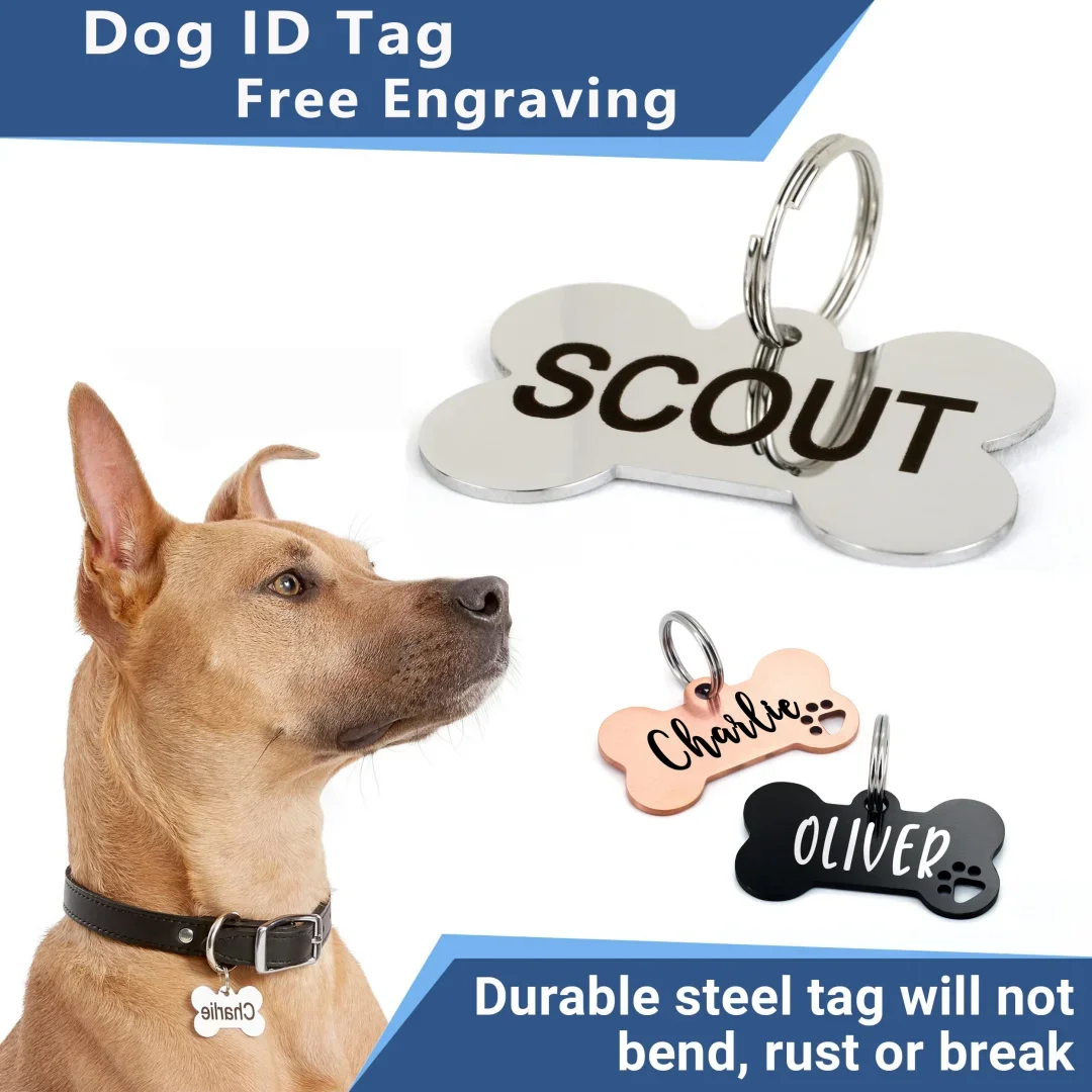 Personalized Dog ID Tag Free Engraving Name Tel Stainless Steel