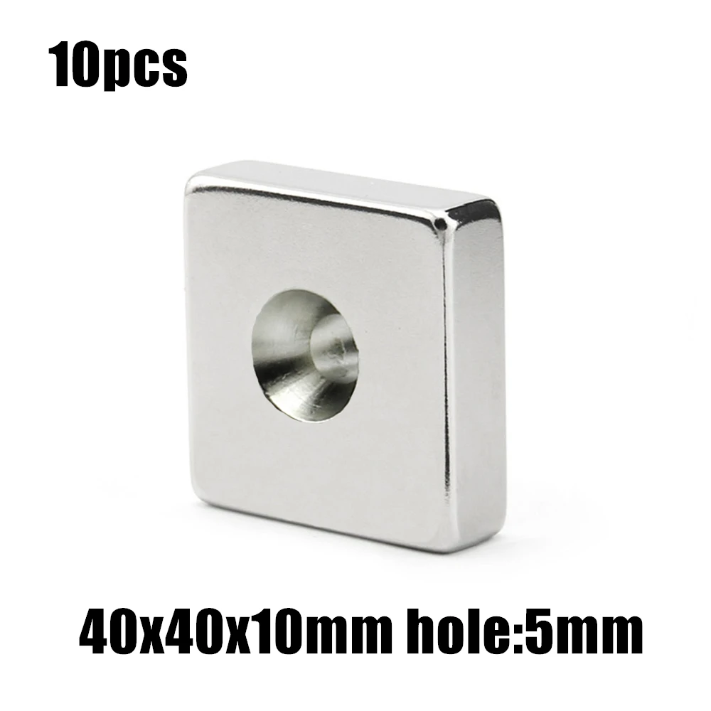 

10pcs 40x40x10mm hole:5mm Block NdFeB Neodymium Magnet N35 40x40x10-5 mm Super Powerful Permanent Magnetic