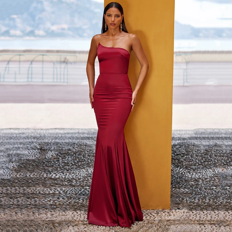 

UZN Formal Mermaid Prom Dress 2023 Strapless Satin Evening Party Dress Floor Length Saudi Arabia Wedding Prom Gowns Custom Size