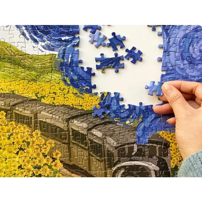 Adult Jigsaw Puzzle 1000PCS Vincent Van Gogh 70*50cm Train Sunflowers Oil Painting Stress Relief Entertainment Kids Toys Paper 4