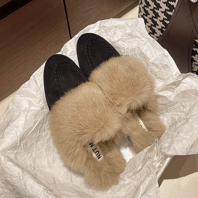 Aphixta New Warm Winter Slippers Women Slippers Furry Round Toe Shoes Indoor Flat Heel Hair Slides zapatos de mujer pantunflas