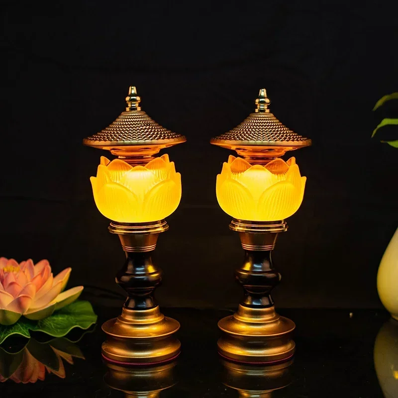 Household Buddhist Lamp, Glazed LED Lotus Lamp, Eternal Light in Front of Buddha, Altar Offering, Three Colors, Plug-in