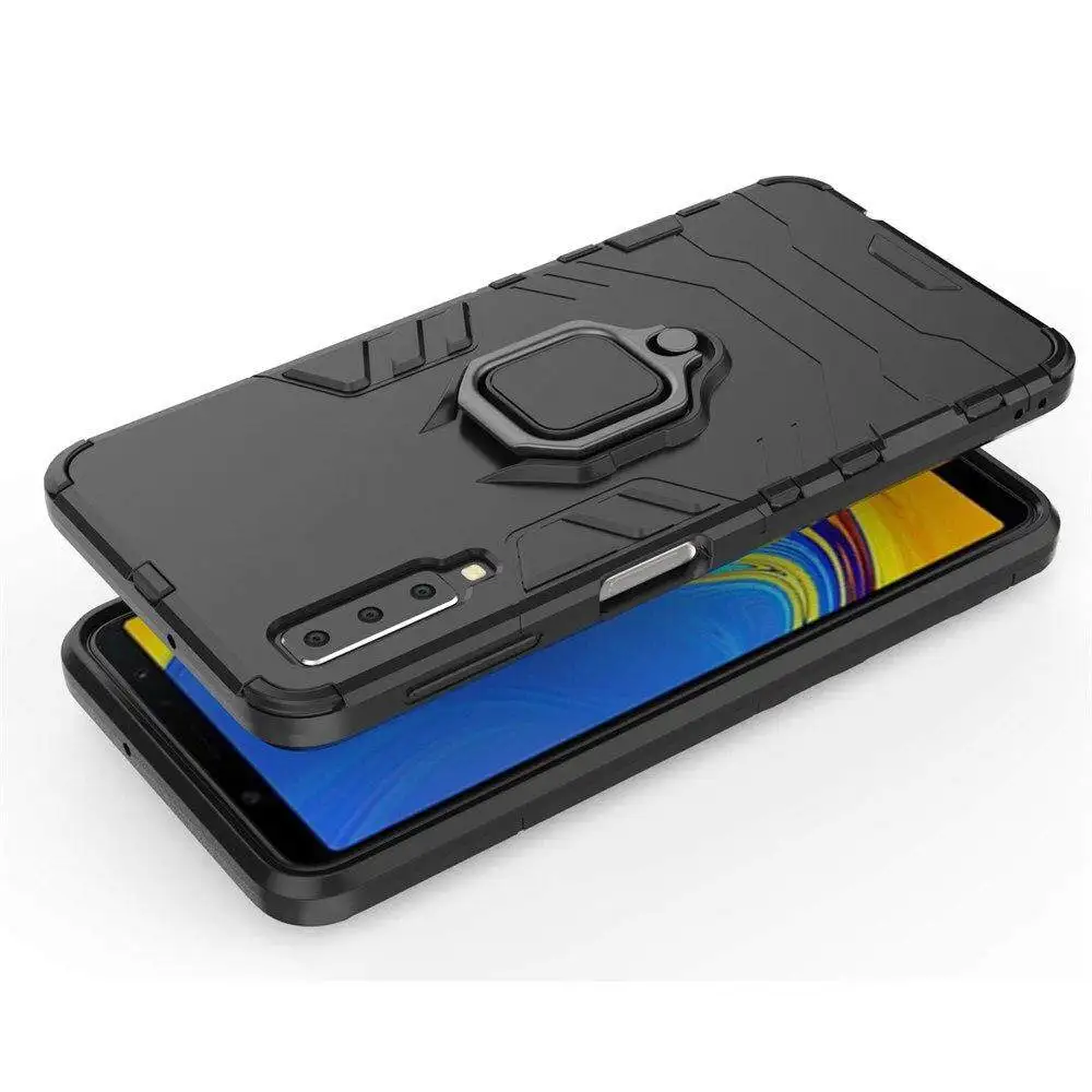 Luxury Armor Shockproof Phone Case with Silicone TPU and Metal Ring Holder