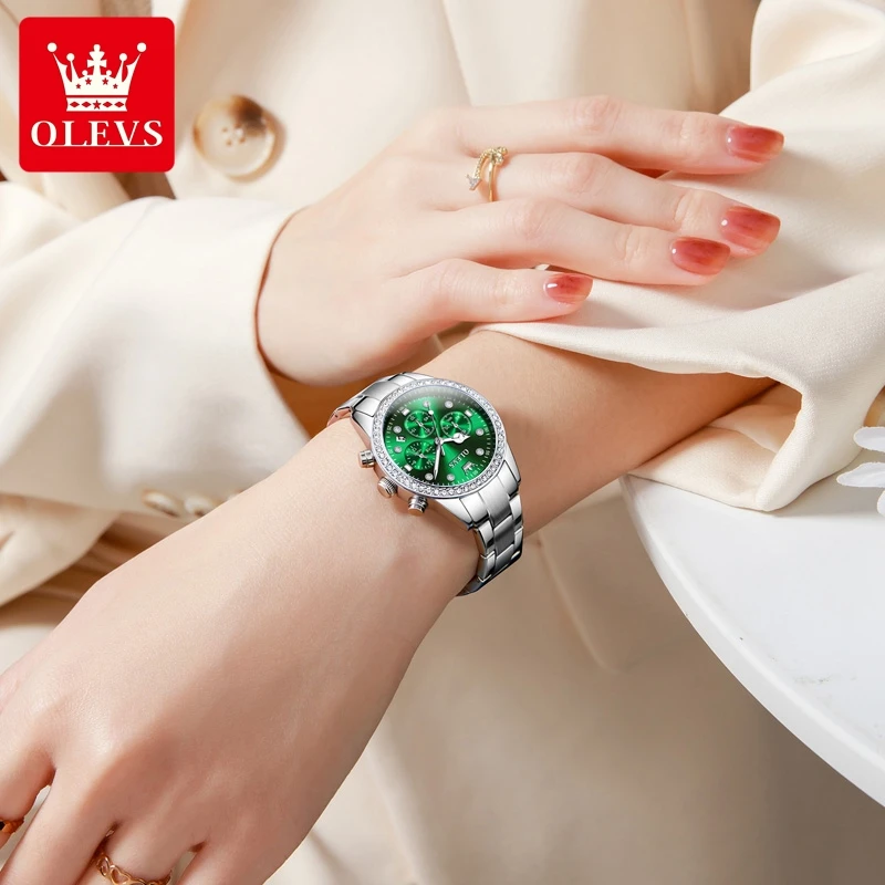 OLEVS Luxury Original Watch for Women Stainless strap Luminous Waterproof Auto Date Diamond Lady Quartz Wrist Watch Reloj mujer