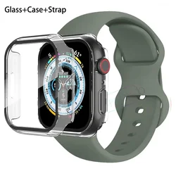 Premium Silicone Apple Watch Band with Glass Case and Strap - Compatible with All Series for 45mm series 7-8-9 (Transparent 65)