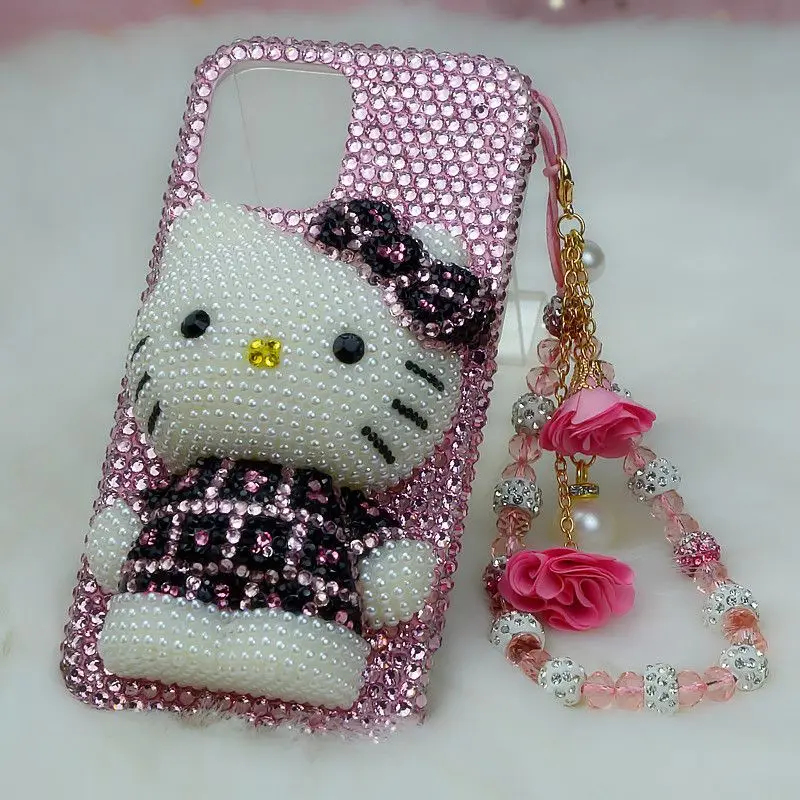 thumbnail image 1 of Sanrio Hello Kitty Pearl & Rhinestone 3D Phone Case for Apple iPhone 15 14 13 12 11 Pro Max X XR XS Max 7 8 6 Plus with Lanyard, 1 of 5